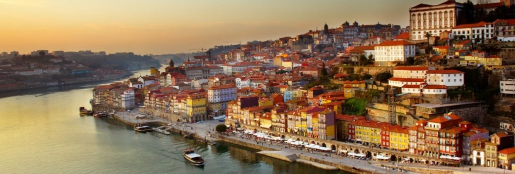 A panoramic picture of Porto and the River Douro at sunset